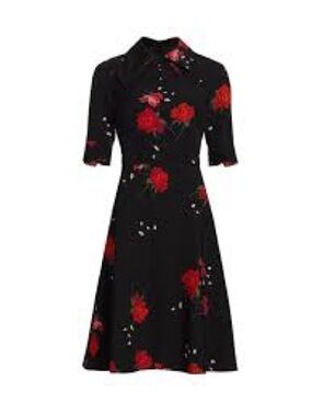 Rickie Freeman for Teri Jon Black Scuba Midi Dress with Red Floral Print